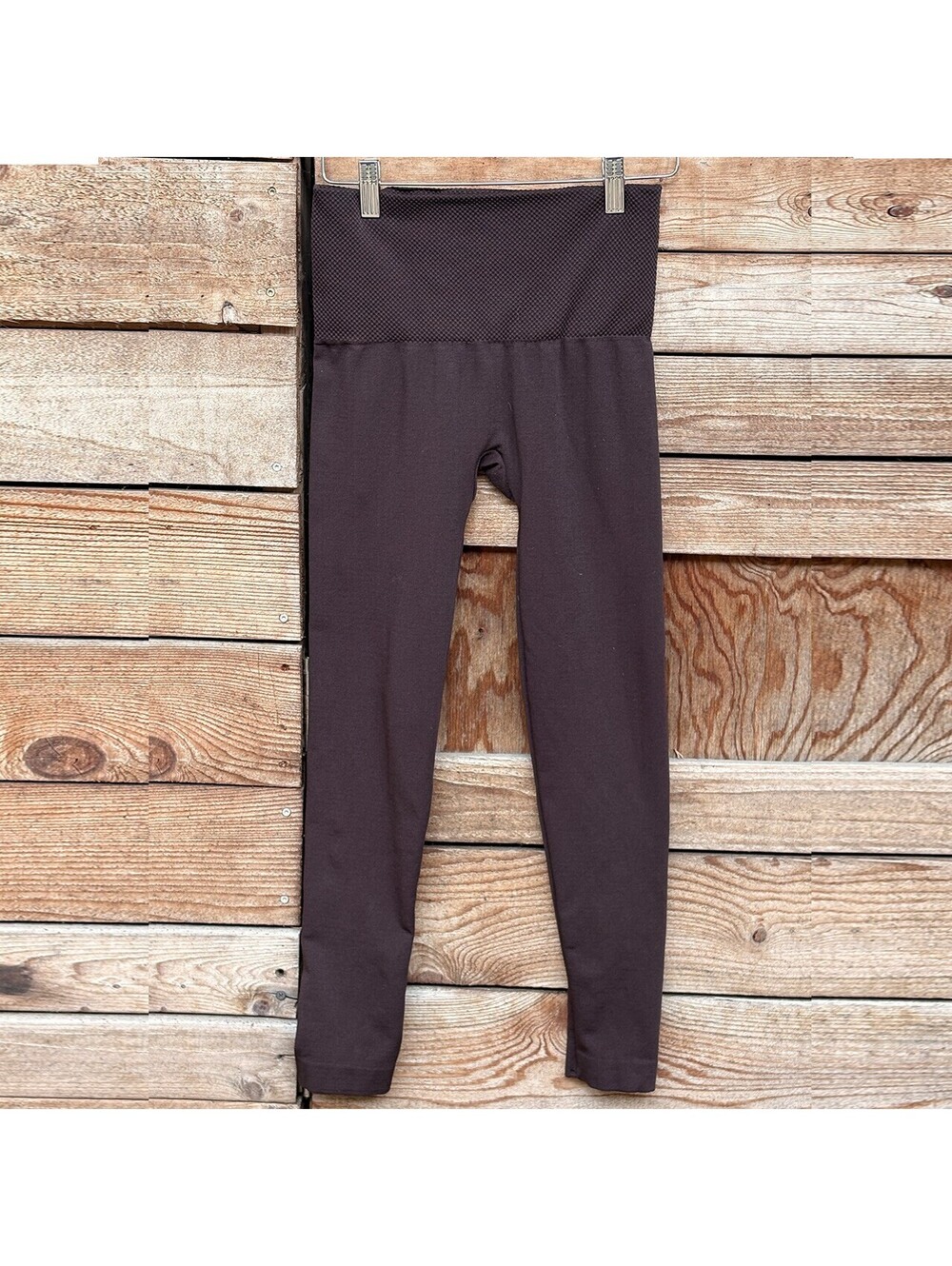 French Laundry Textured High Waist Leggings S/M Brown Stretch